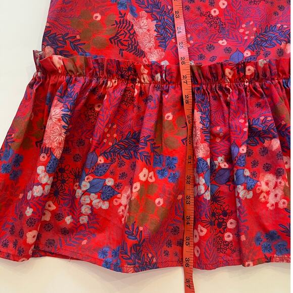 Tyler Boe Sammy Dress Large Red Wild Flowers Puff Sleeve Tiered Cottage Modest - Picture 14 of 14